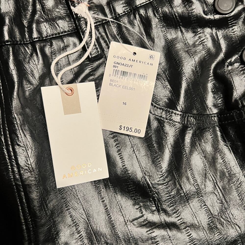 Good American black better than leather faux leather overalls Size 16 NWT - Picture 12 of 12